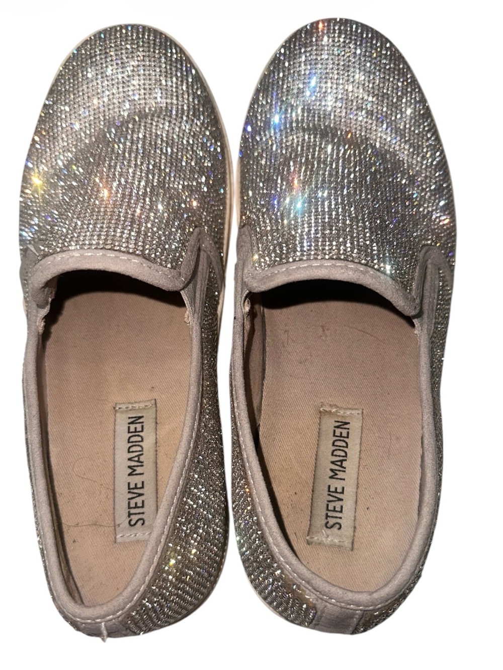 Steve Madden Sparkling Silver Crystal Slip-On Flats - Picture 8 of 10